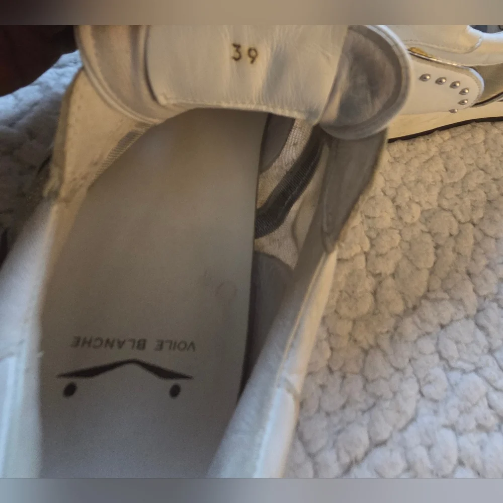 Voile Blanche Women’s White‎ Silver Leather Mesh Sneakers Size 39 Italy US 8.5/9